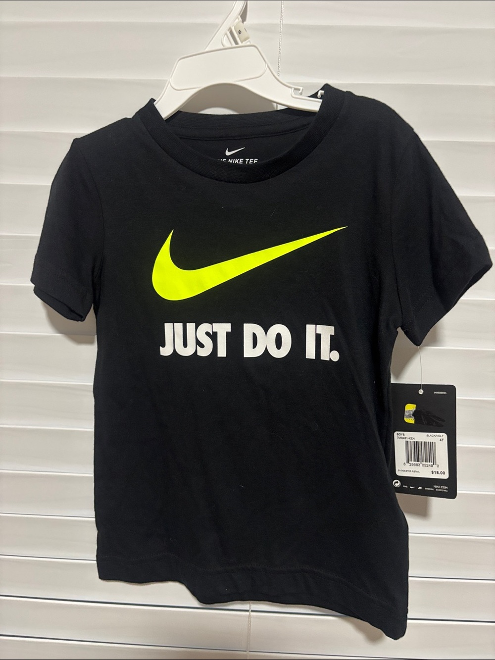 Nike Kids Black Tee with Neon Yellow Swoosh